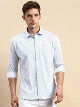 Men White Striped Casual Shirt-LUCASKNITS-4593-Offwhite